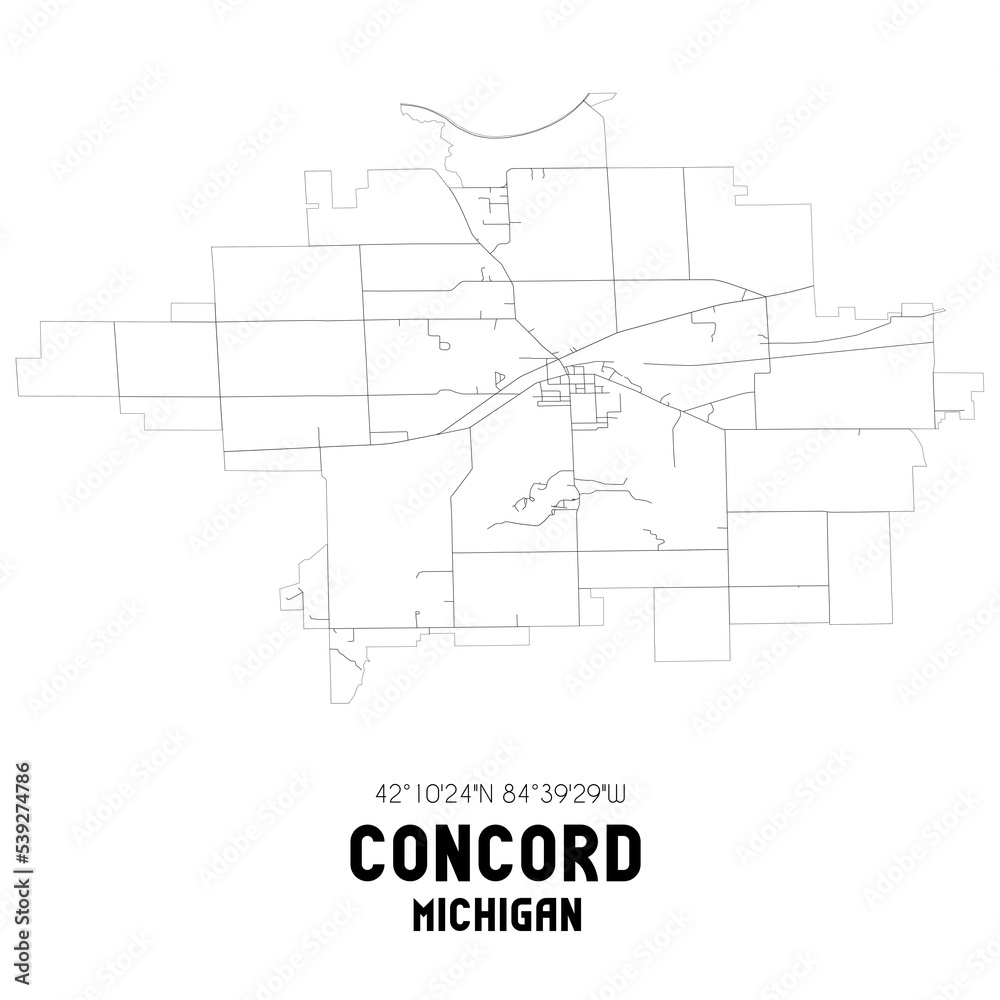 Concord Michigan. US street map with black and white lines.