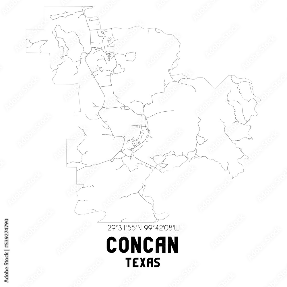 Concan Texas. US street map with black and white lines. Stock