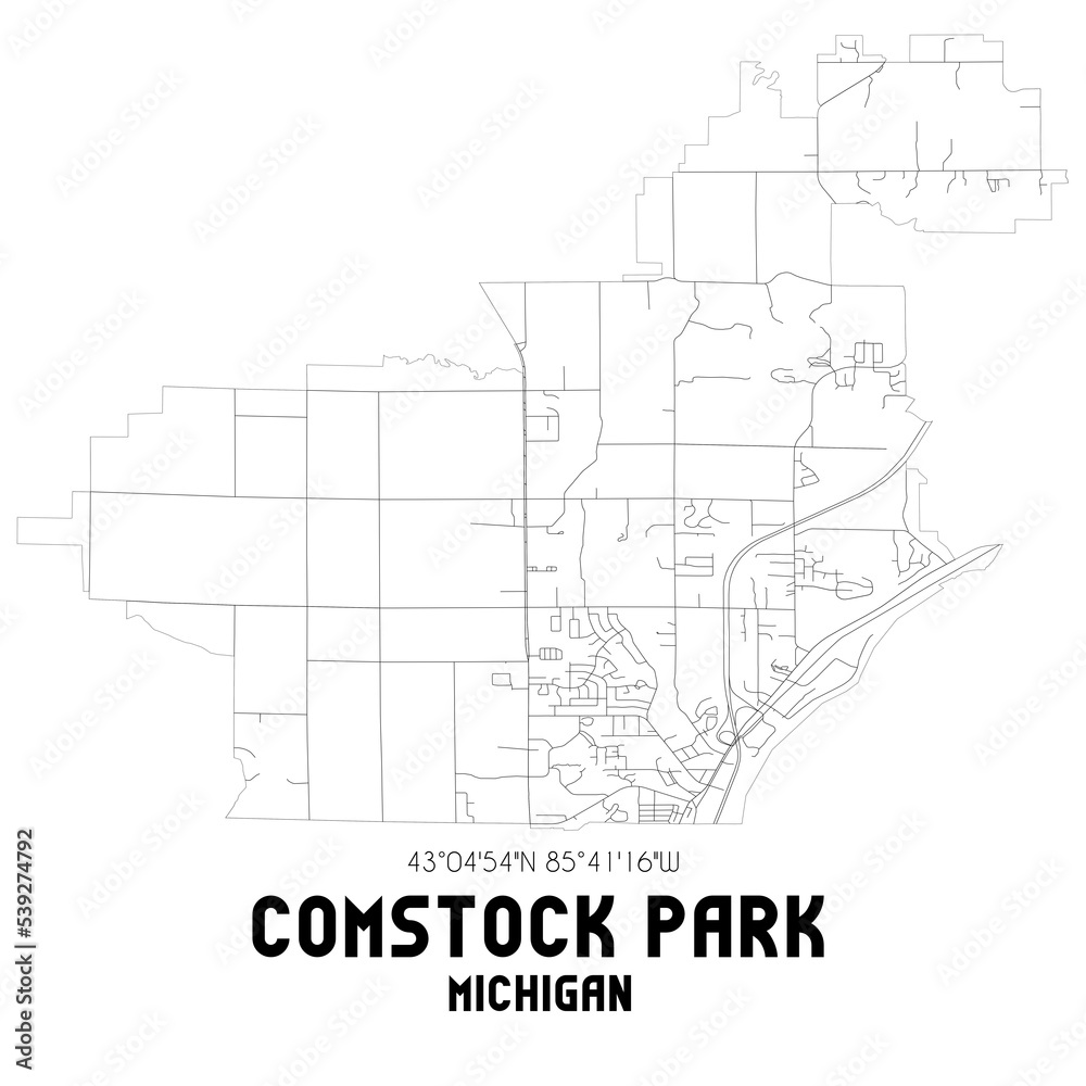 Comstock Park Michigan. US street map with black and white lines.