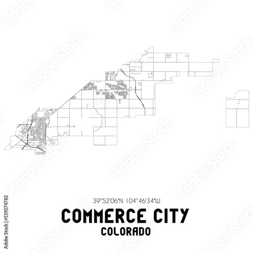 Commerce City Colorado. US street map with black and white lines. photo