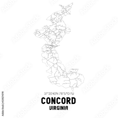 Concord Virginia. US street map with black and white lines.