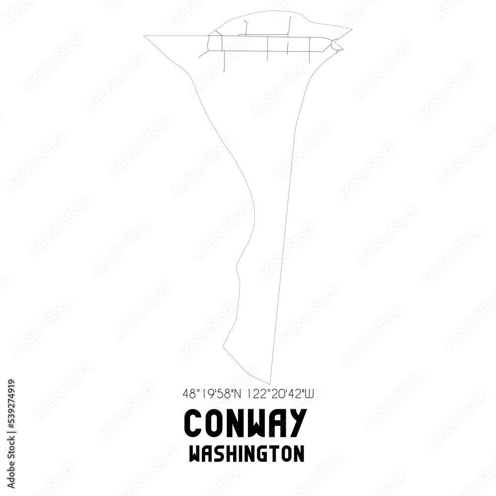 Conway Washington. US street map with black and white lines.