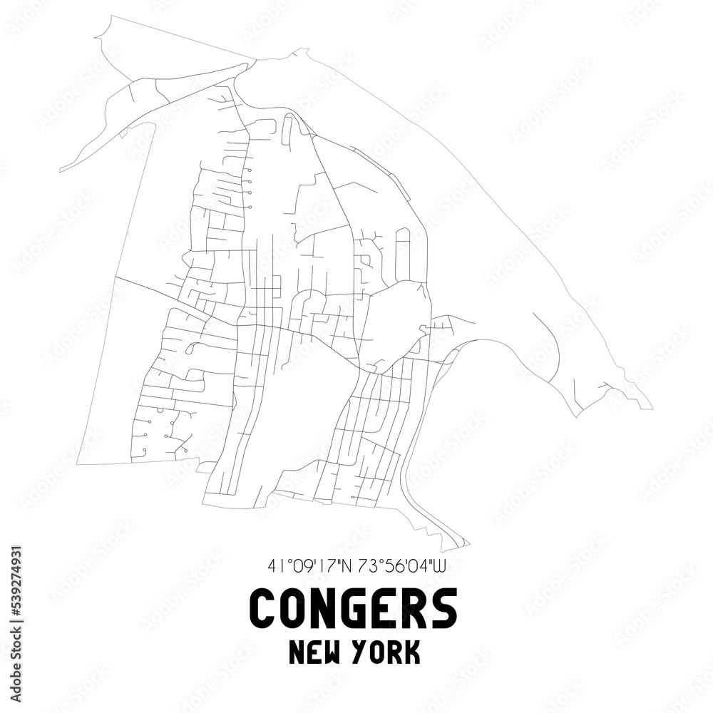 Congers New York. US street map with black and white lines.