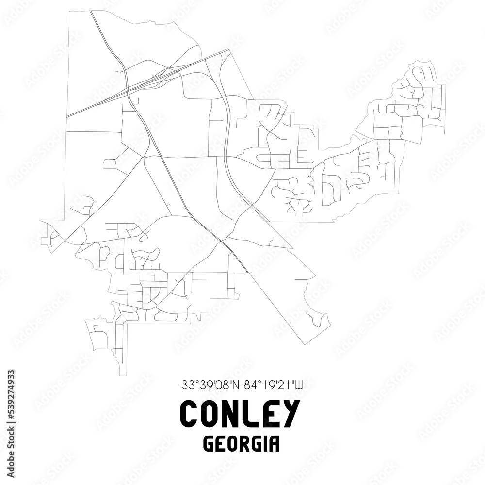 Conley US street map with black and white lines. Stock