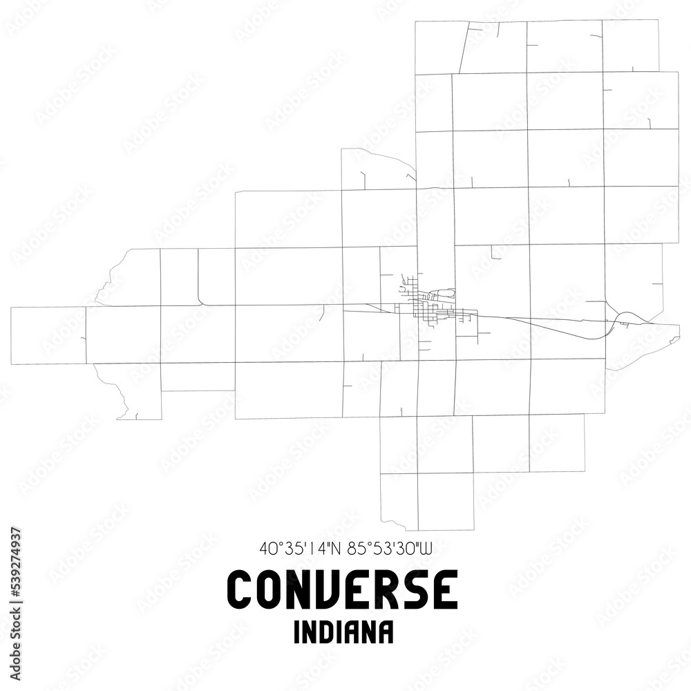 Converse Indiana. US street map with black and white lines.