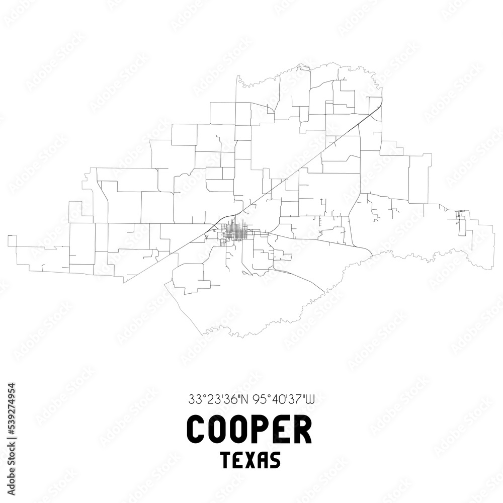 Cooper Texas. US street map with black and white lines.