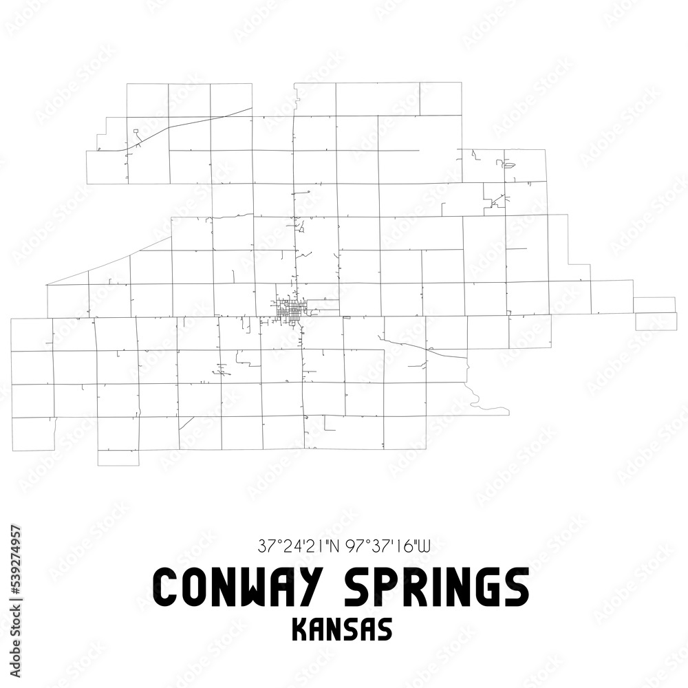 Conway Springs Kansas. US street map with black and white lines. Conway Springs Kansas. US street map with black and white lines.
