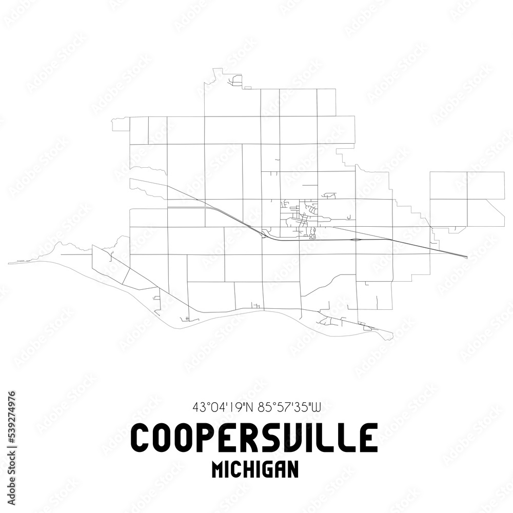 Coopersville Michigan. US street map with black and white lines.