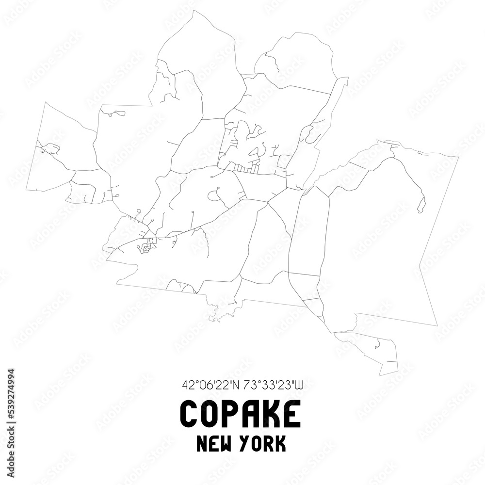 Copake New York. US street map with black and white lines.