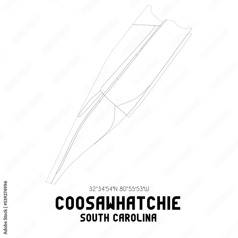 Coosawhatchie South Carolina. US street map with black and white lines.