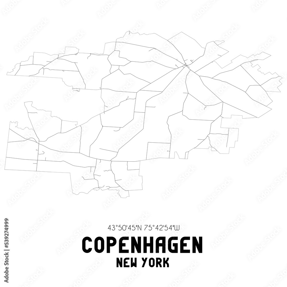 Copenhagen New York. US street map with black and white lines. Copenhagen New York. US street map with black and white lines.