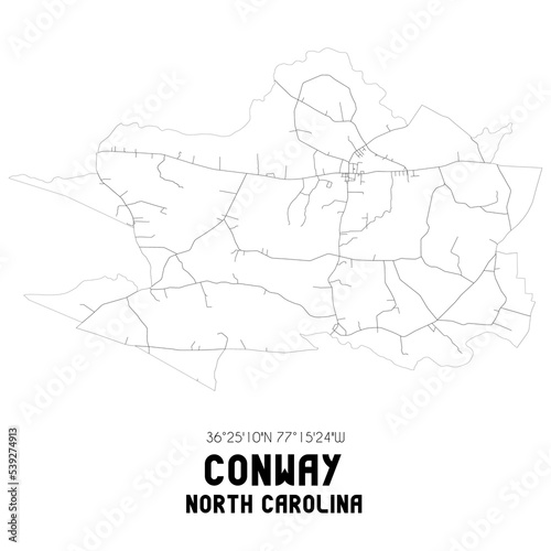 Conway North Carolina. US street map with black and white lines.