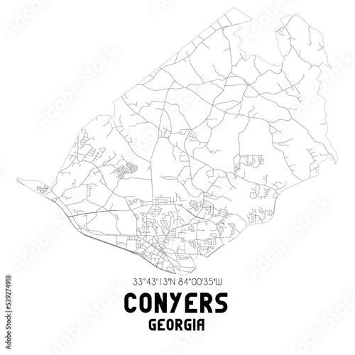 Conyers Georgia. US street map with black and white lines.
