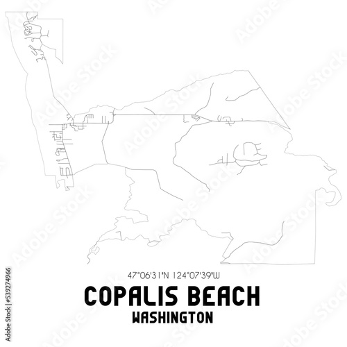 Copalis Beach Washington. US street map with black and white lines.