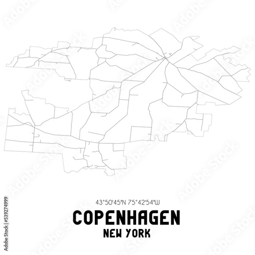 Copenhagen New York. US street map with black and white lines.