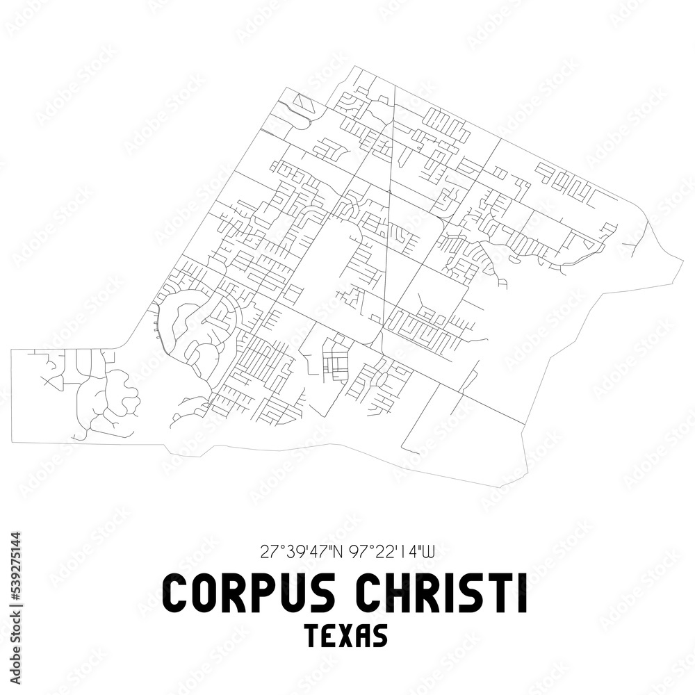 Corpus Christi Texas. US street map with black and white lines.