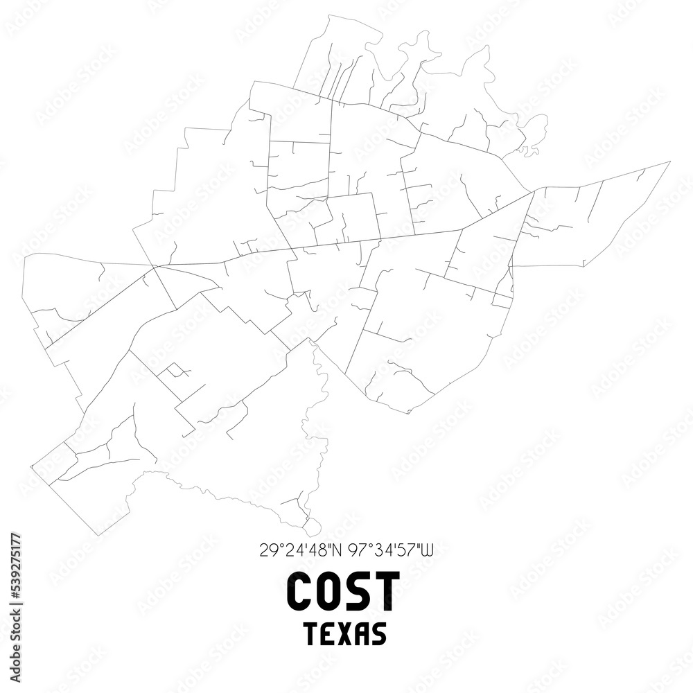 Cost Texas. US street map with black and white lines.