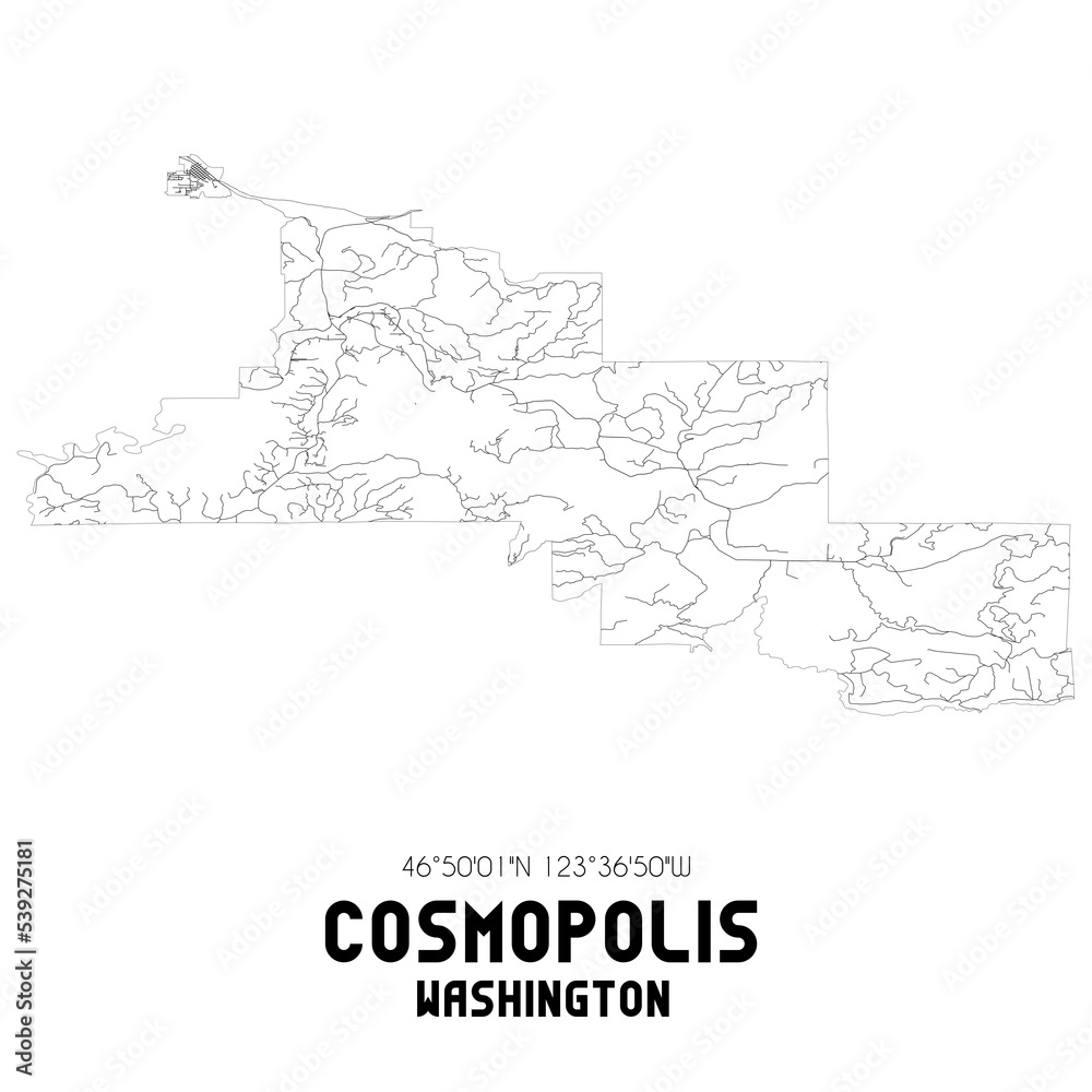 Cosmopolis Washington. US street map with black and white lines.