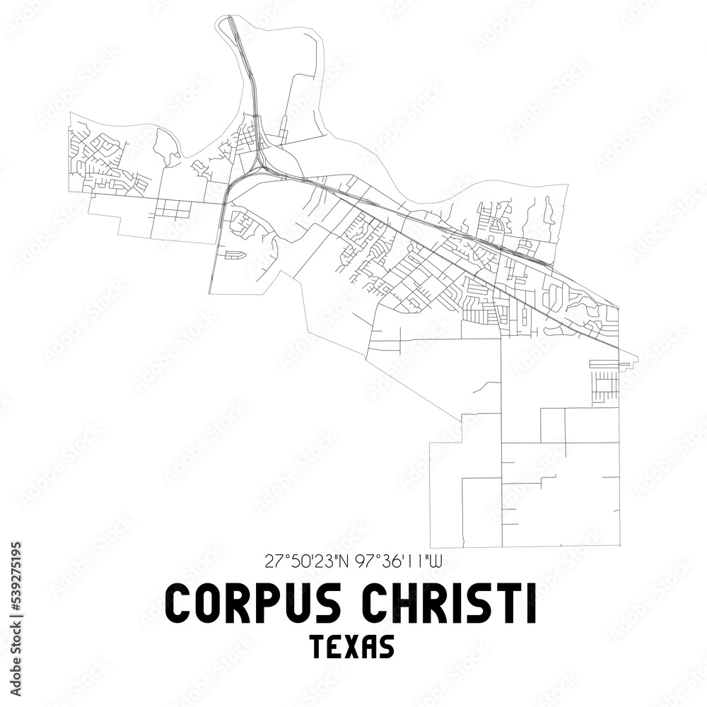 Corpus Christi Texas. US street map with black and white lines.