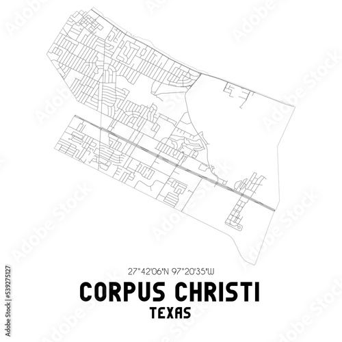 Corpus Christi Texas. US street map with black and white lines.