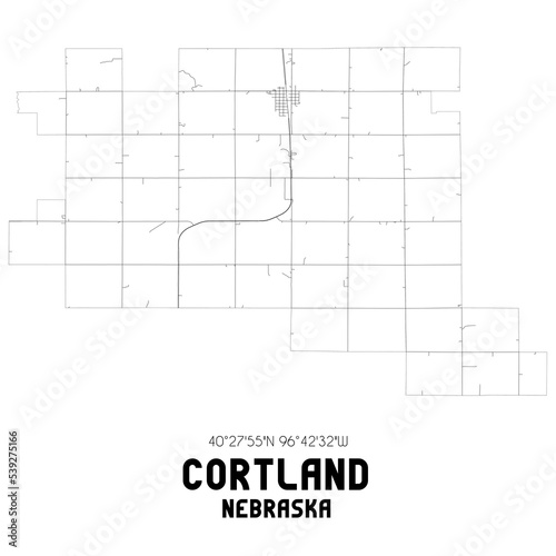 Cortland Nebraska. US street map with black and white lines.