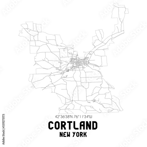 Cortland New York. US street map with black and white lines. photo