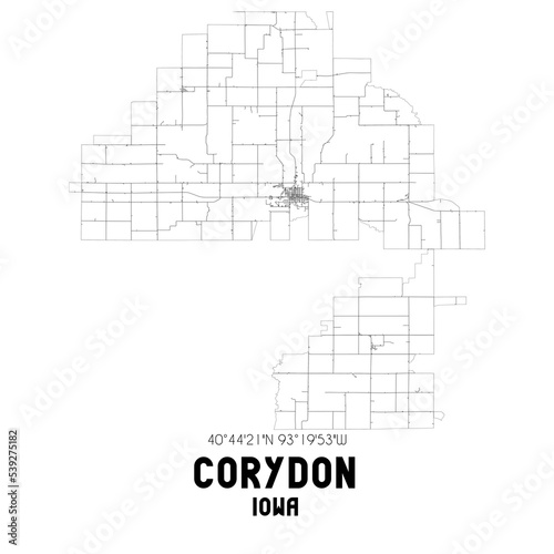 Corydon Iowa. US street map with black and white lines. photo