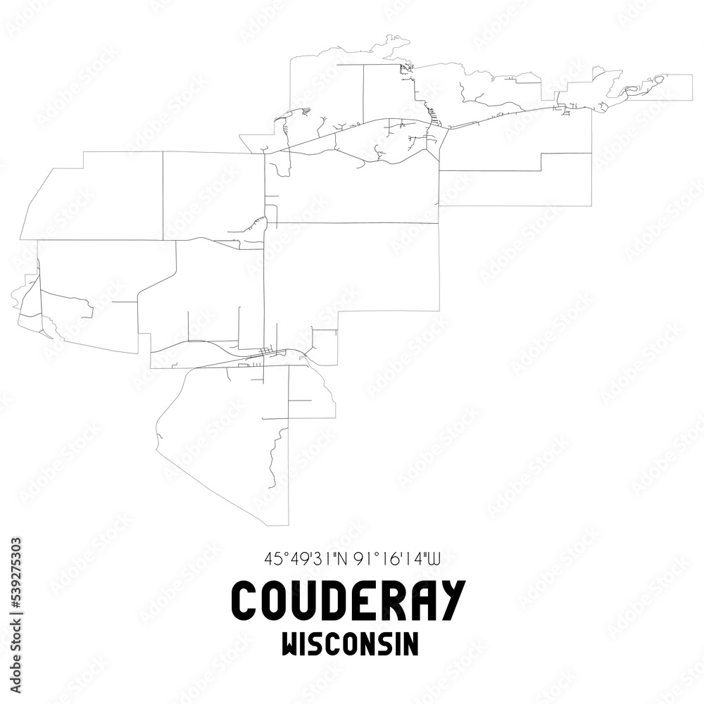 Couderay Wisconsin. US street map with black and white lines. Couderay Wisconsin. US street map with black and white lines.