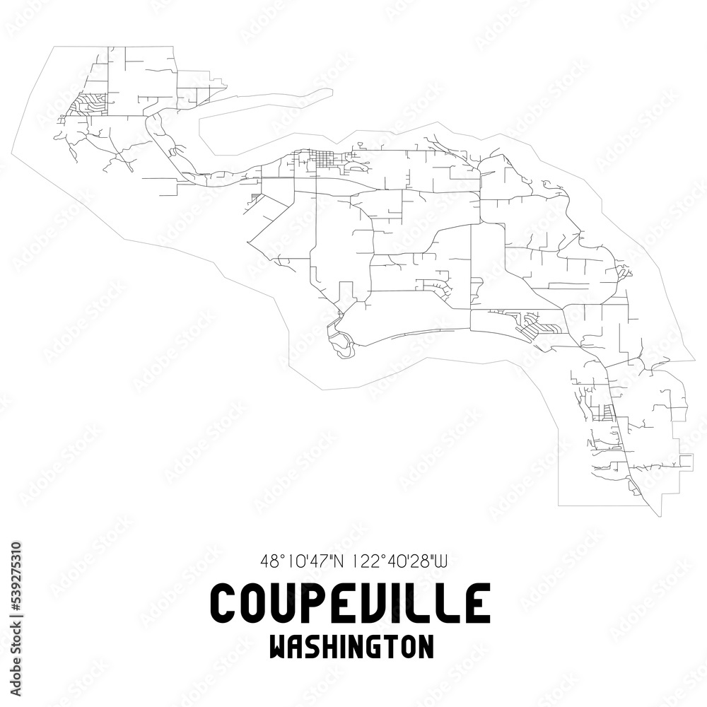 Coupeville Washington. US street map with black and white lines.