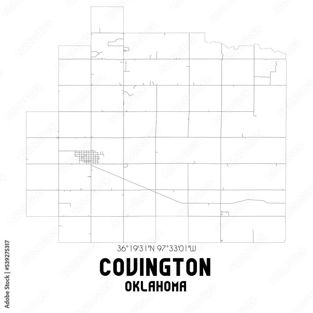 Covington Oklahoma. US street map with black and white lines. Covington Oklahoma. US street map with black and white lines.
