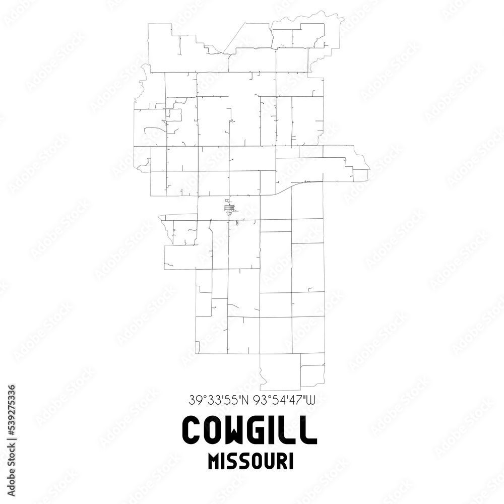 Cowgill Missouri. US street map with black and white lines. Cowgill Missouri. US street map with black and white lines.