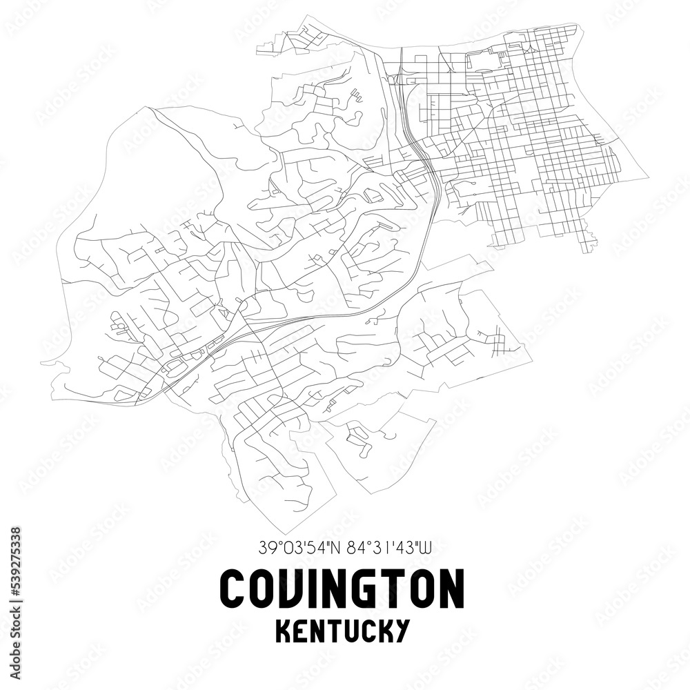 Covington Kentucky. US street map with black and white lines.
