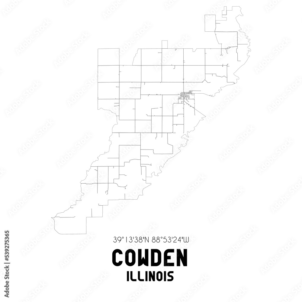 Cowden Illinois. US street map with black and white lines. Cowden Illinois. US street map with black and white lines.