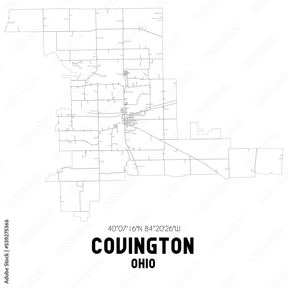 Covington Ohio. US street map with black and white lines. Covington Ohio. US street map with black and white lines.