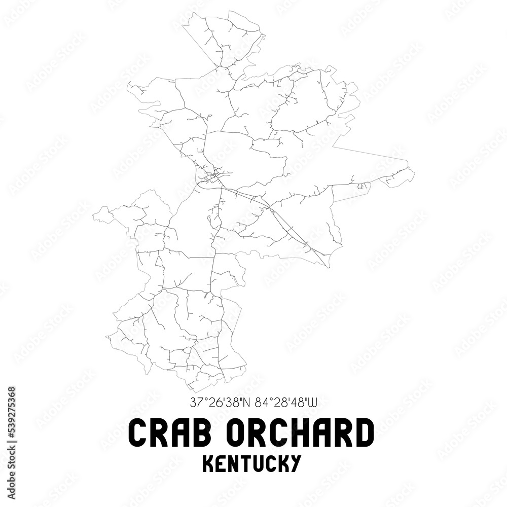 Crab Orchard Kentucky. US street map with black and white lines.