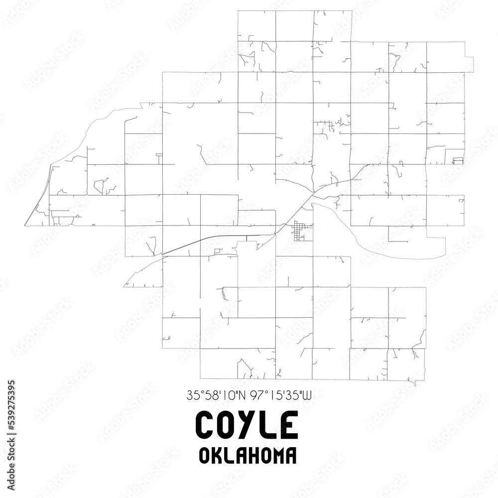 Coyle Oklahoma. US street map with black and white lines. Coyle Oklahoma. US street map with black and white lines.