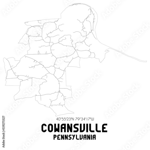 Cowansville Pennsylvania. US street map with black and white lines.