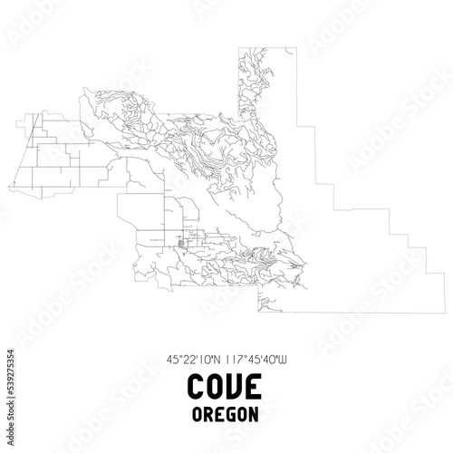 Cove Oregon. US street map with black and white lines.