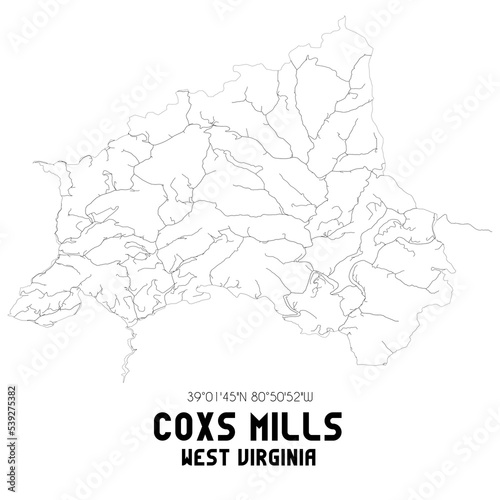 Coxs Mills West Virginia. US street map with black and white lines.