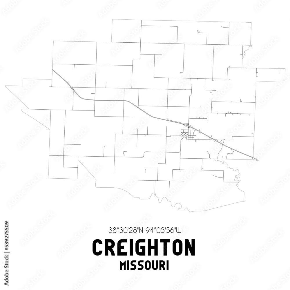 Creighton Missouri. US street map with black and white lines. Creighton Missouri. US street map with black and white lines.