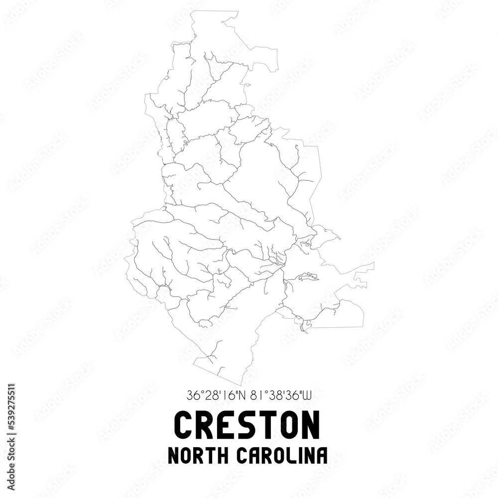 Creston North Carolina. US street map with black and white lines.