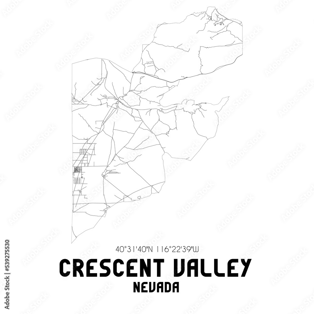 Crescent Valley Nevada. US street map with black and white lines.