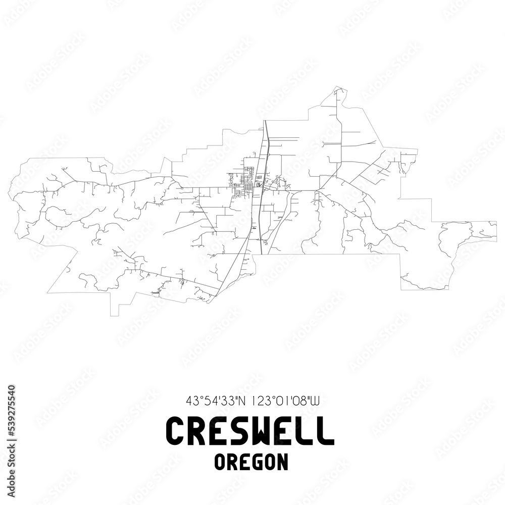 Creswell Oregon. US street map with black and white lines.