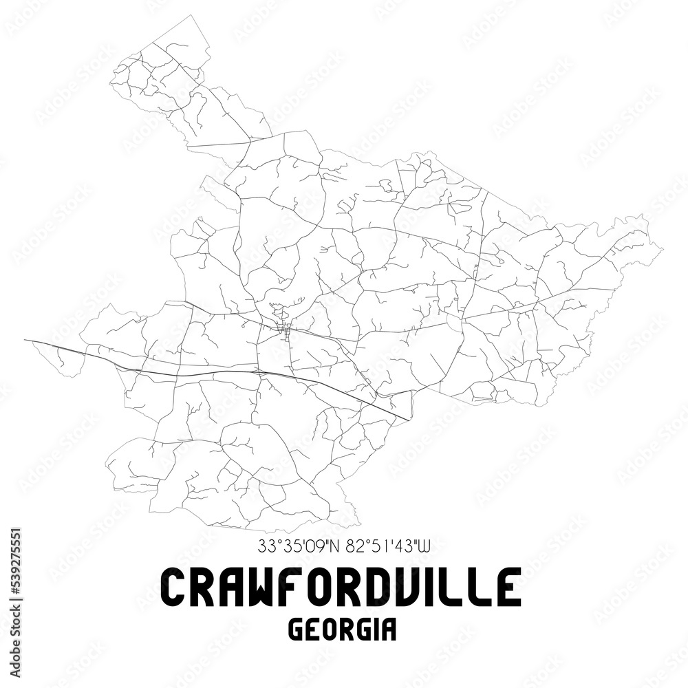 Crawfordville Georgia. US street map with black and white lines.