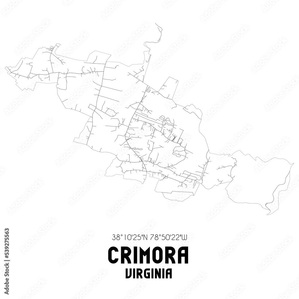 Crimora Virginia. US street map with black and white lines.