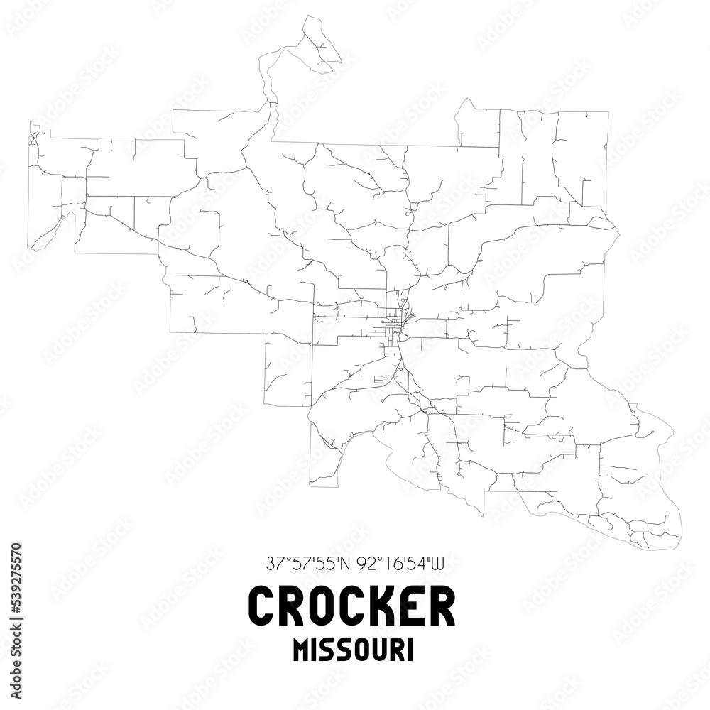 Crocker Missouri. US street map with black and white lines.
