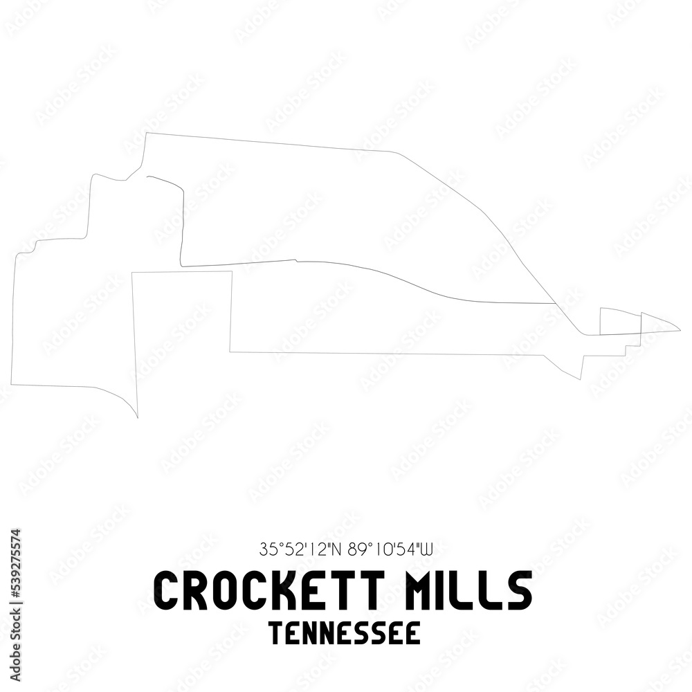 Crockett Mills Tennessee. US street map with black and white lines