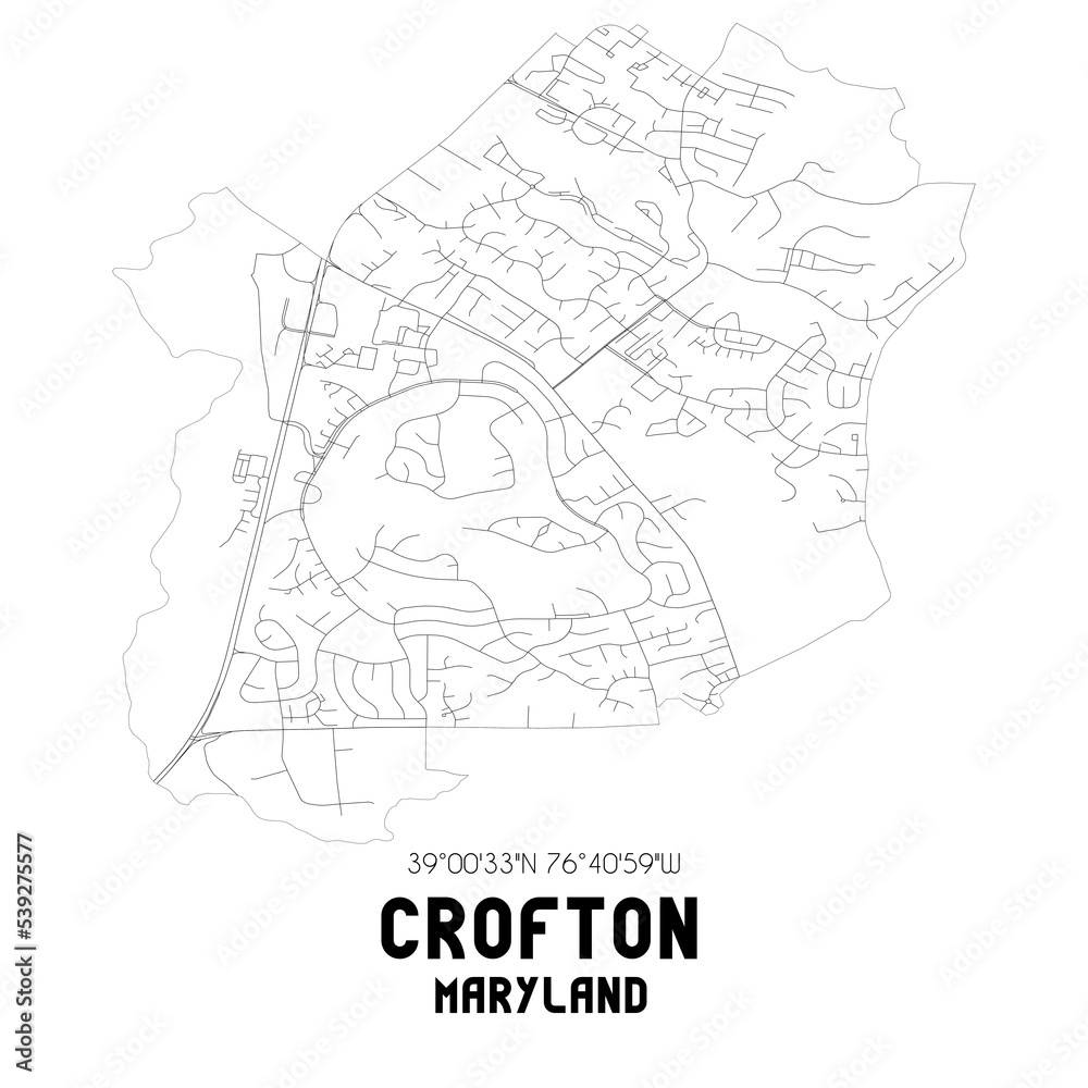 Crofton Maryland. US street map with black and white lines.
