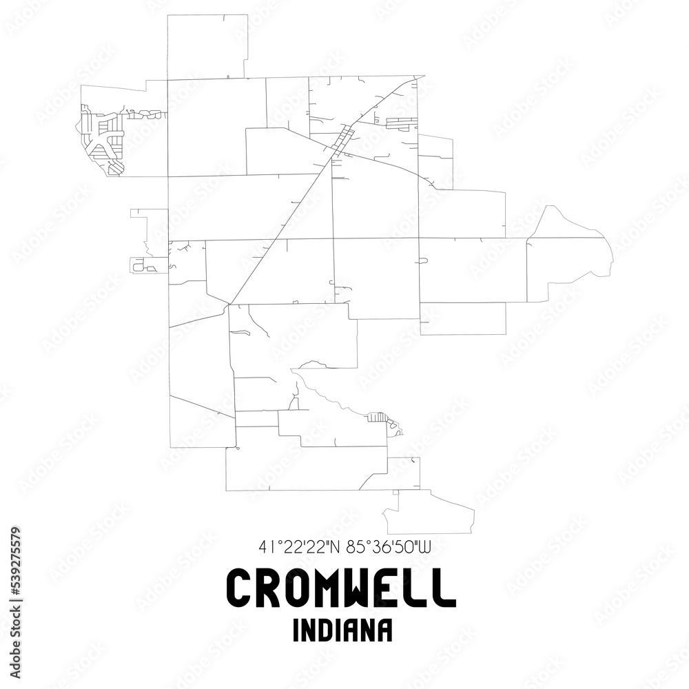 Cromwell Indiana. US street map with black and white lines. Cromwell Indiana. US street map with black and white lines.