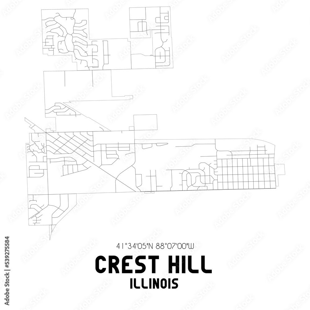 Crest Hill Illinois. US street map with black and white lines.
